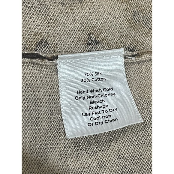 Talbots Blouse Size Large Womens Multicolor Silk Long Sleeve BROWN V Neck Tie - Picture 4 of 6